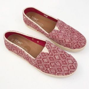 Toms Avalon Red Cream Tweed Slip On Sz 6.5